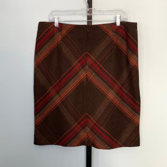 Talbots Brown Plaid Wool Blend Skirt Size 14P - Picture 2 of 5